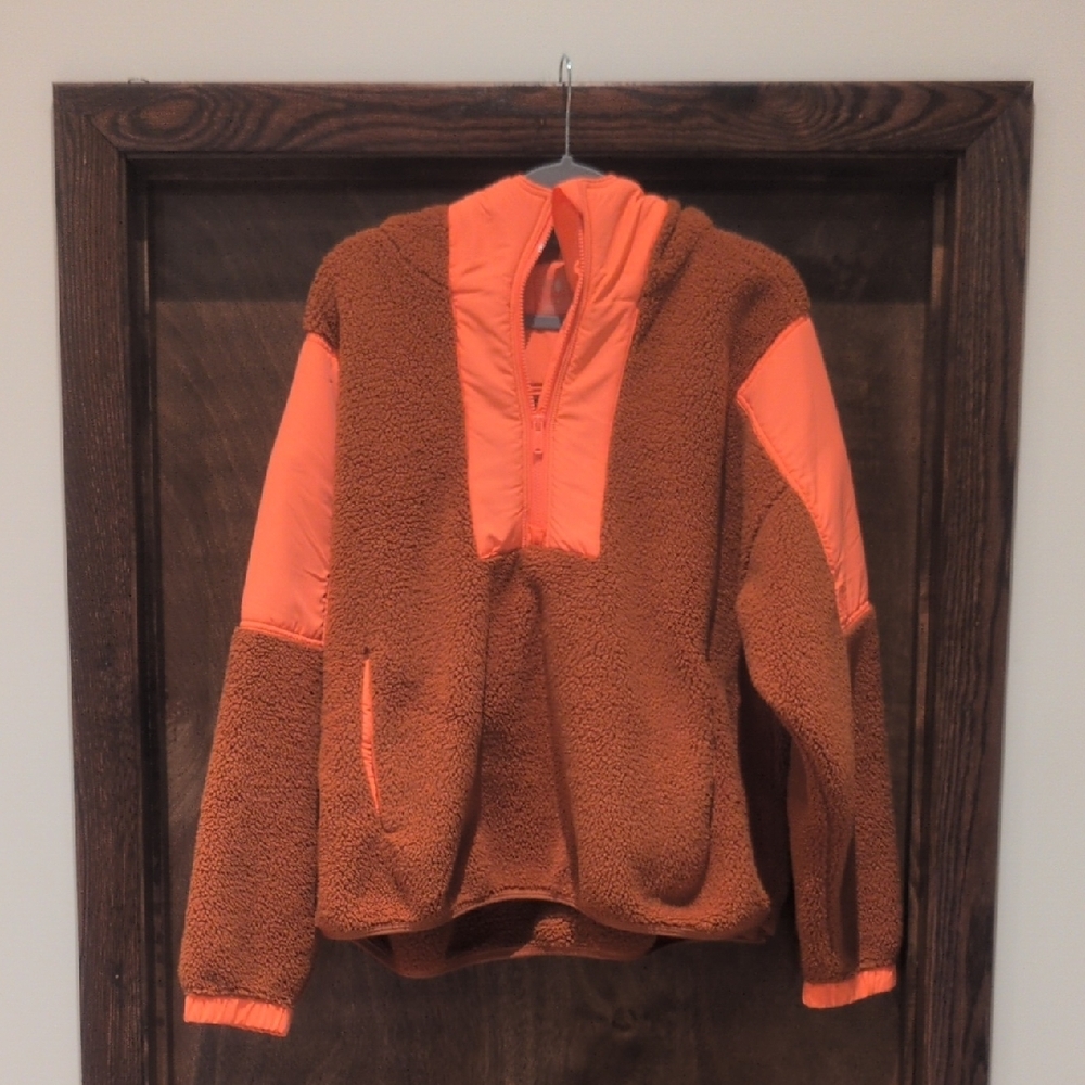 FP Movement Orange and Brown Sherpa Pullover